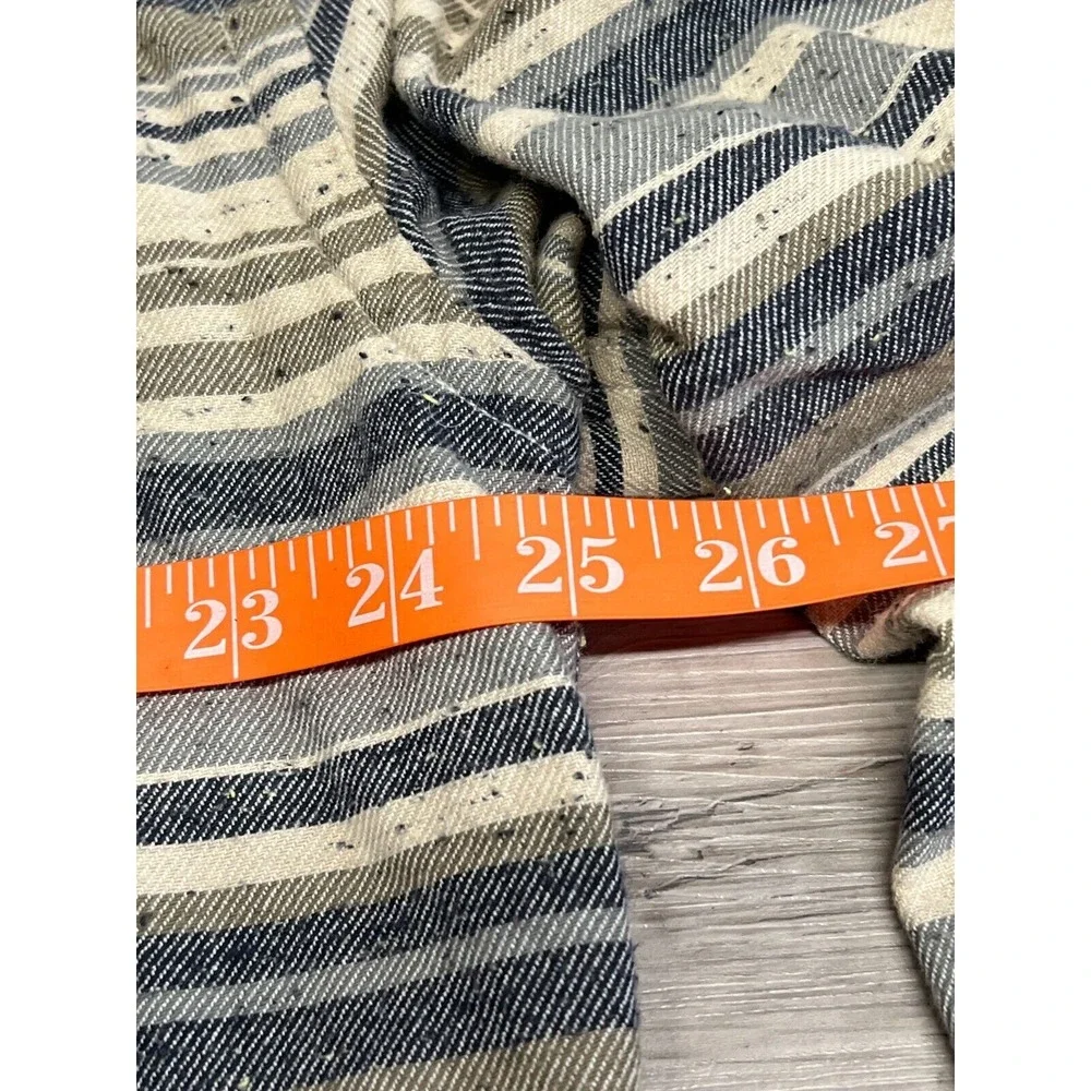 Orvis Flannel Button Up Shirt Suede Collar‎ Striped Mens Size L Western Blue Tan